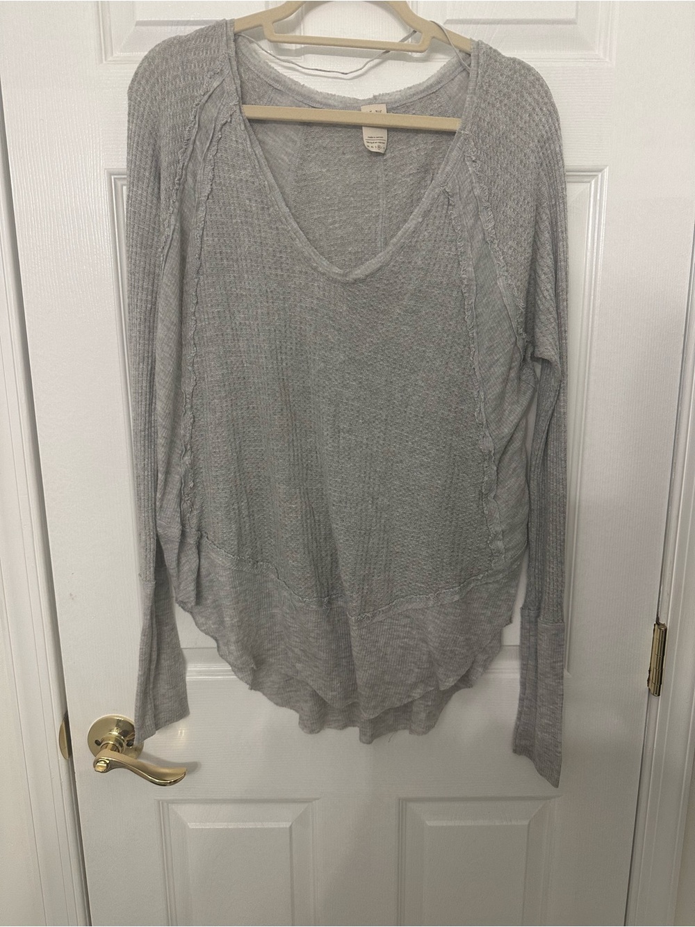 We The Free People Top Laguna Gray Waffle‎ Knit Thermal Tunic Sz Medium